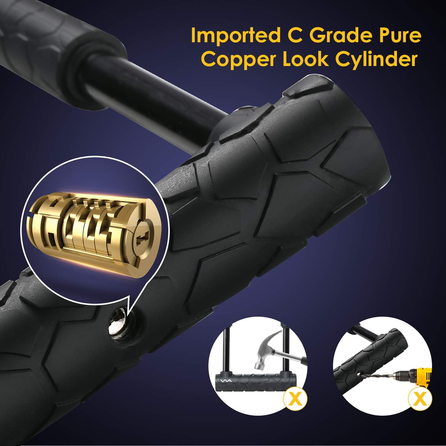 Bike Lock Heavy Duty Anti Theft, Long Shackle Bike U Lock with Keys, 4FT Security Cable and Mounting Bracket for Bicycle, Ebike, Scooter