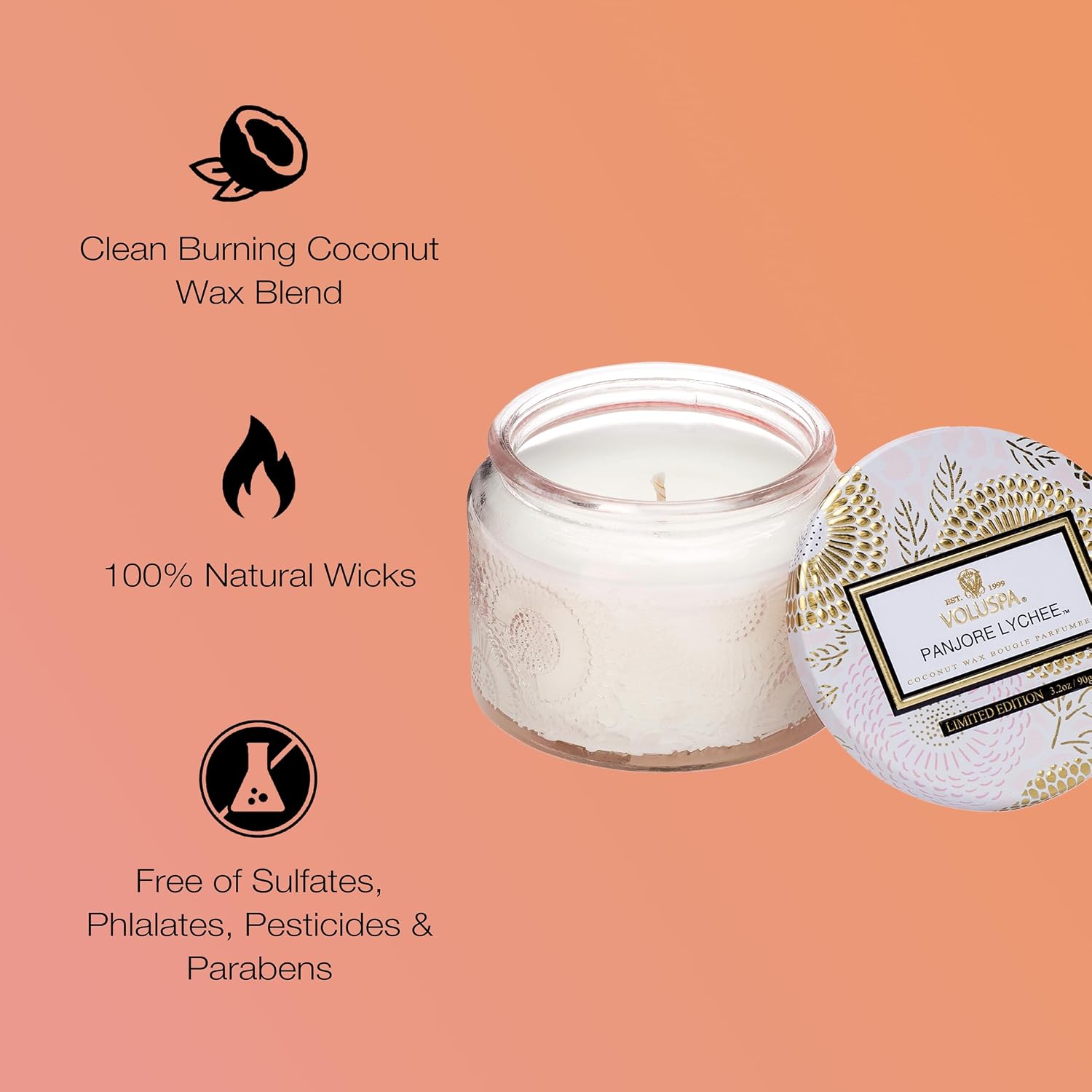 Voluspa Baltic Amber, Petite Candle Jar, 3.2 Ounce, 25 Hour Burn Time, Coconut Wax for Clean Burning, Handcrafted in the USA