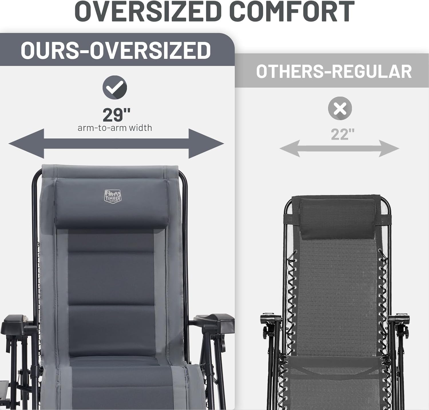 TIMBER RIDGE Zero Gravity polyester Chair Oversized Recliner 350lbs Capacity Patio Lounge Chair Padded Lawn Chair with Headrest XXL for Outdoor