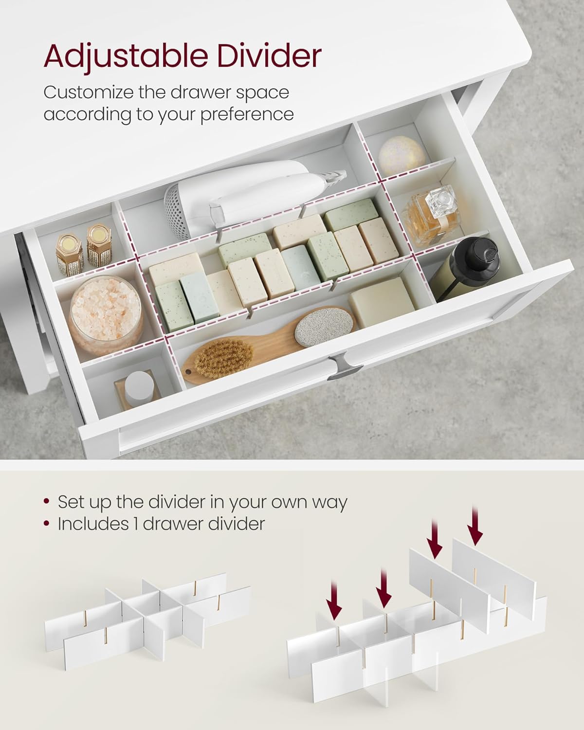 VASAGLE Bathroom Storage Cabinet, with 2 Doors, 31.5" H, Cloud White
