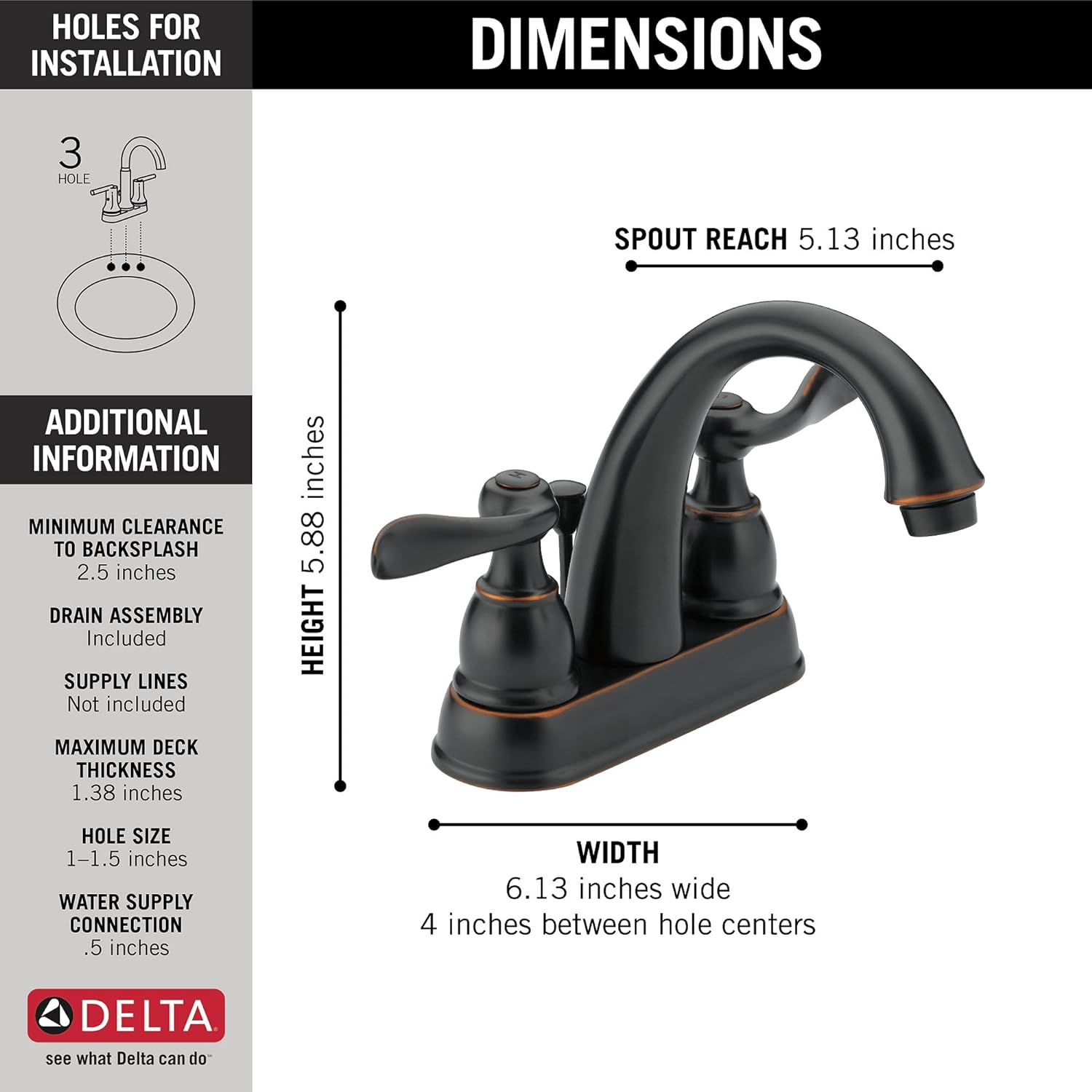 Delta Windemere Centerset Oil Rubbed Bronze Bathroom Faucet, 4 Inch 3 Hole Bathroom Sink Faucet for Vanity, Metal Push-Pop Drain Assembly