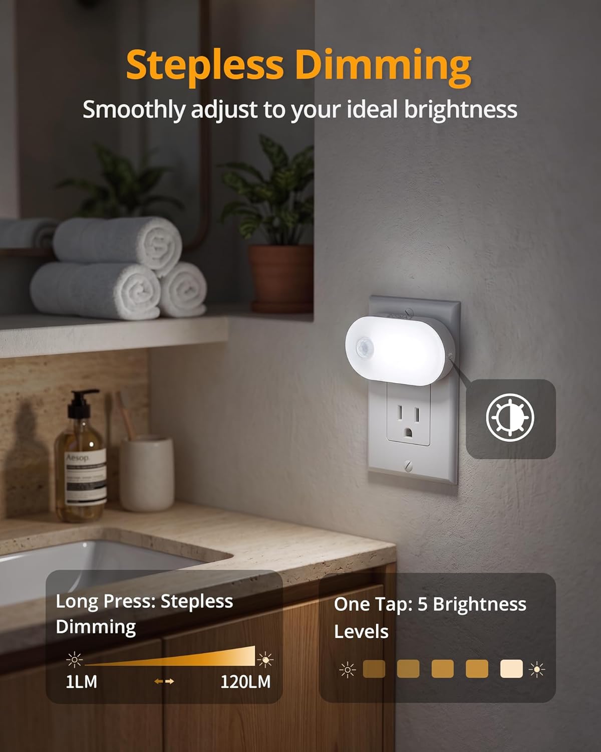 Lyridz 120 Lumens Ultra Bright Plug-in Motion Sensor Night Light, 6-Pack