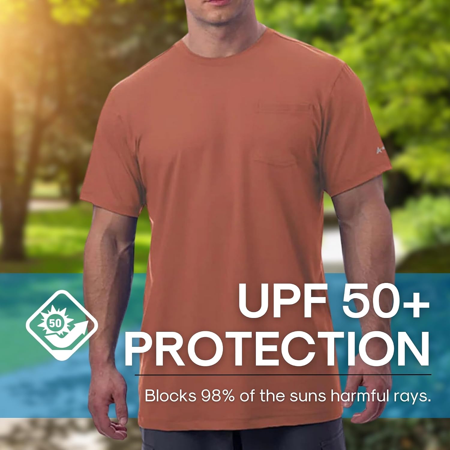 Arctic Cool Men’s Crew Neck Instant Cooling Pocket Workwear Moisture Wicking Performance UPF 50+ Short Sleeve Shirt
