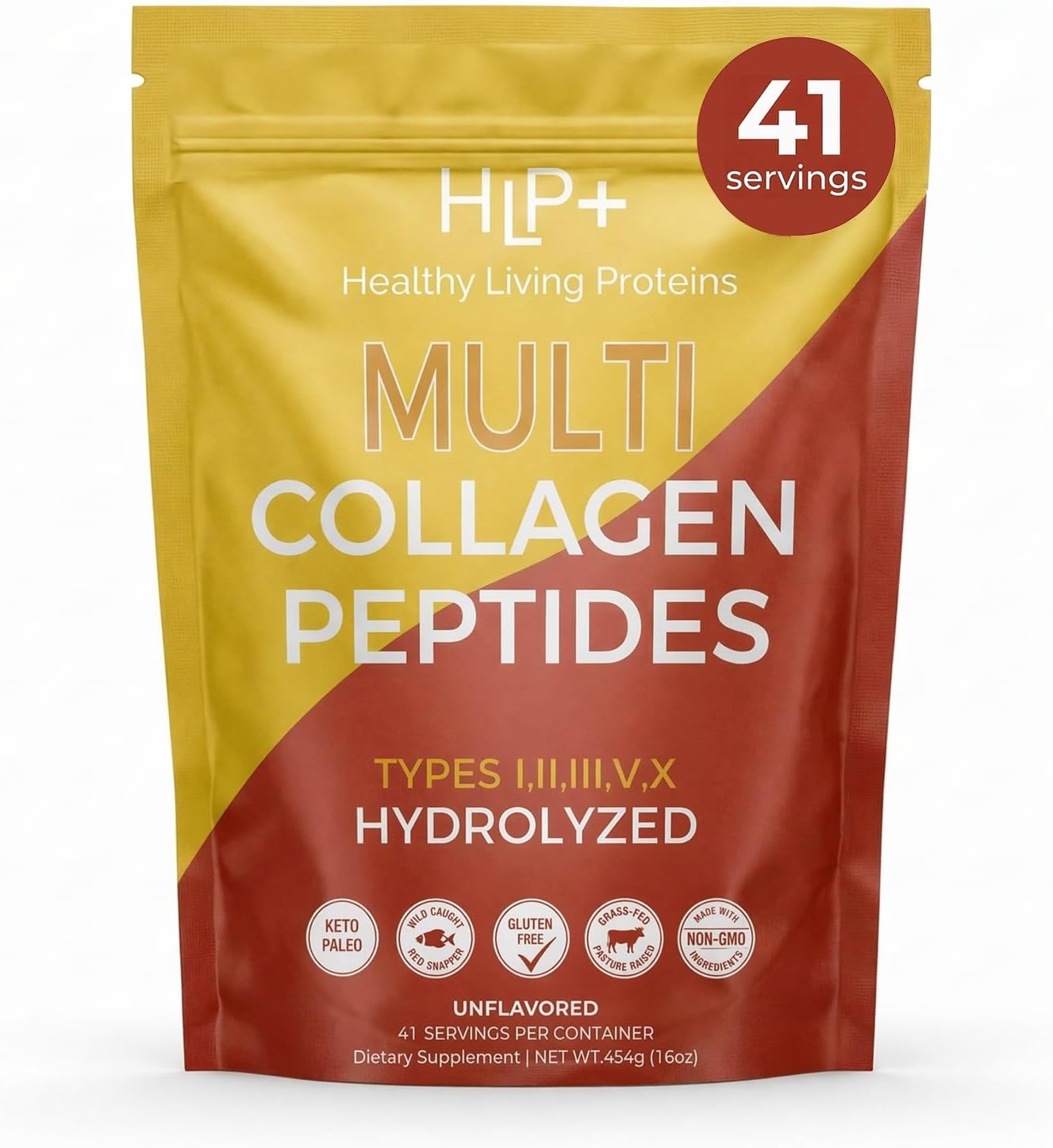 Healthy Living Proteins | Multi Hydrolyzed Collagen Peptides Type I, II, III, V, & X | Grass Fed Bovine, Wild Caught Marine, Free Range Chicken | Gluten Free (Unflavored, 1 Pound (Pack of 1))