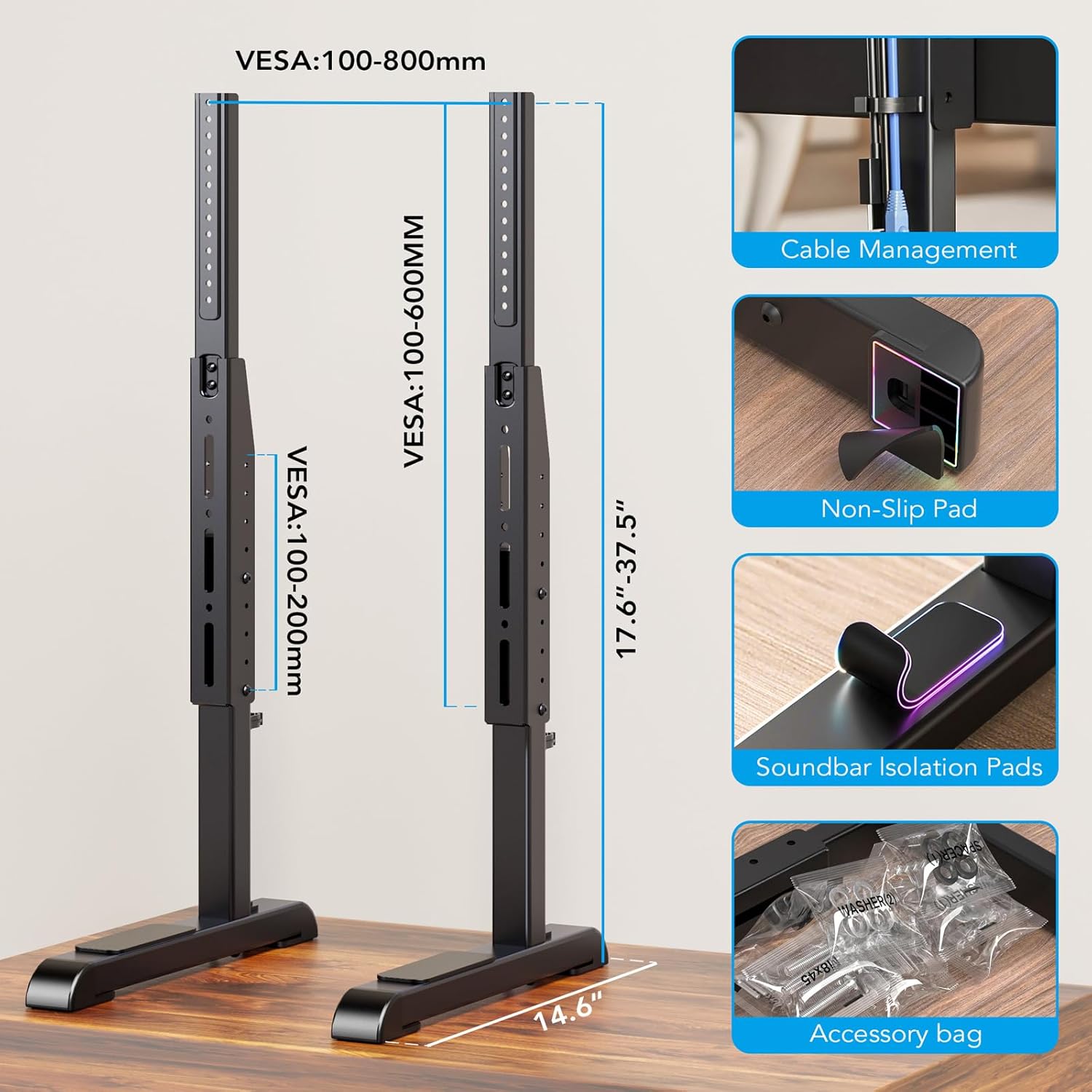 Table Top TV Stand with Height Adjustable TV Legs Replacement for Most 37-86 Inch Flat Curved TVs
