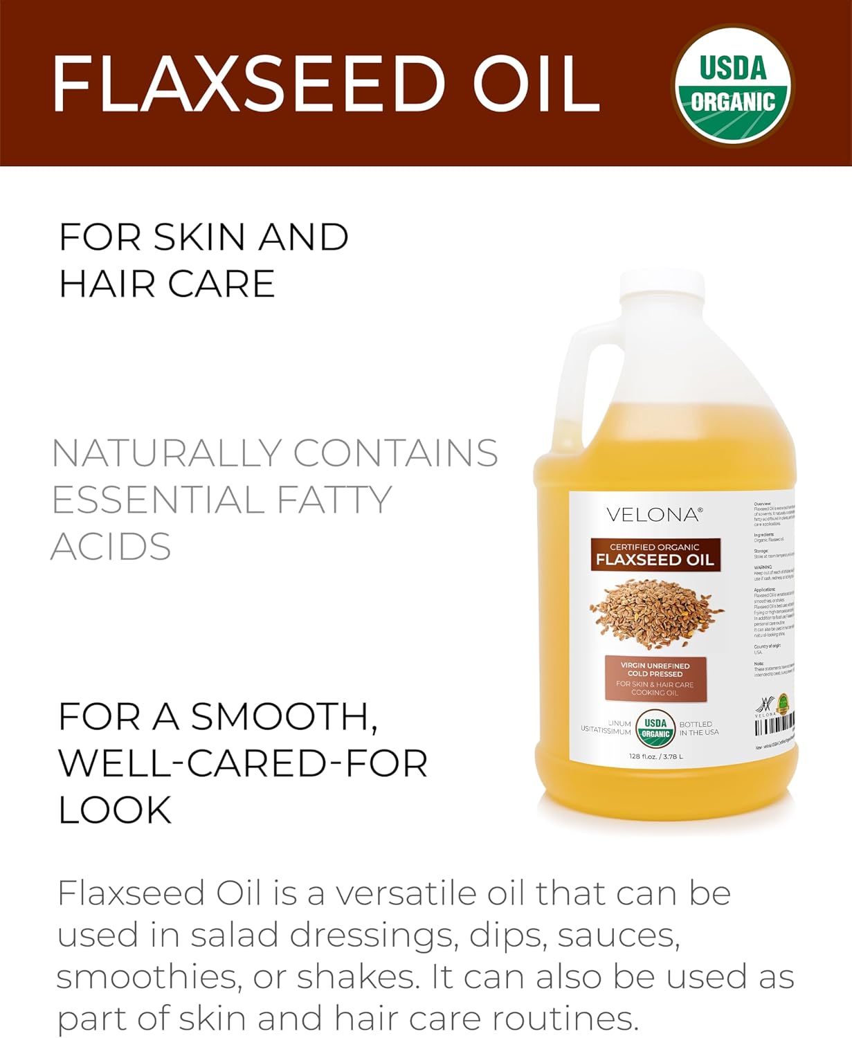 velona USDA Organic Castor Oil - 64 fl oz, Cold Pressed, USP Grade