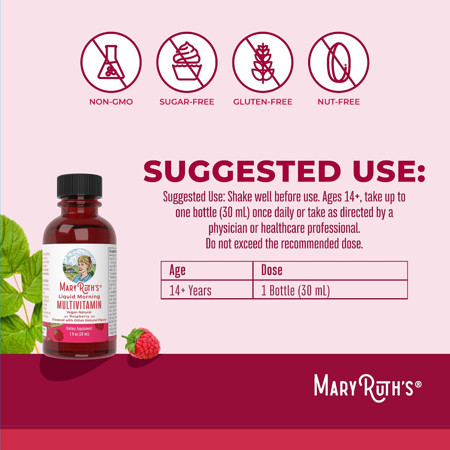 MARYRUTH'S Liquid Morning Multivitamin for Women, Men & Kids, 32 Servings | Vitamin A C D E B6 B12 Biotin Zinc, Beauty, Vegan, Non-GMO, Gluten Free