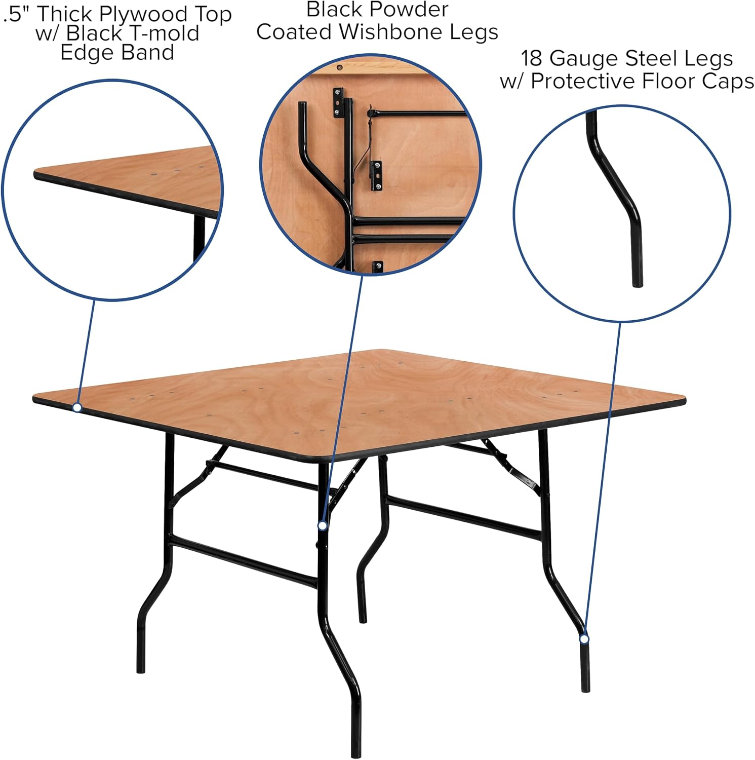 Flash Furniture 4 ft Wood Folding Square Banquet Table | Durable Construction, Commercial Use
