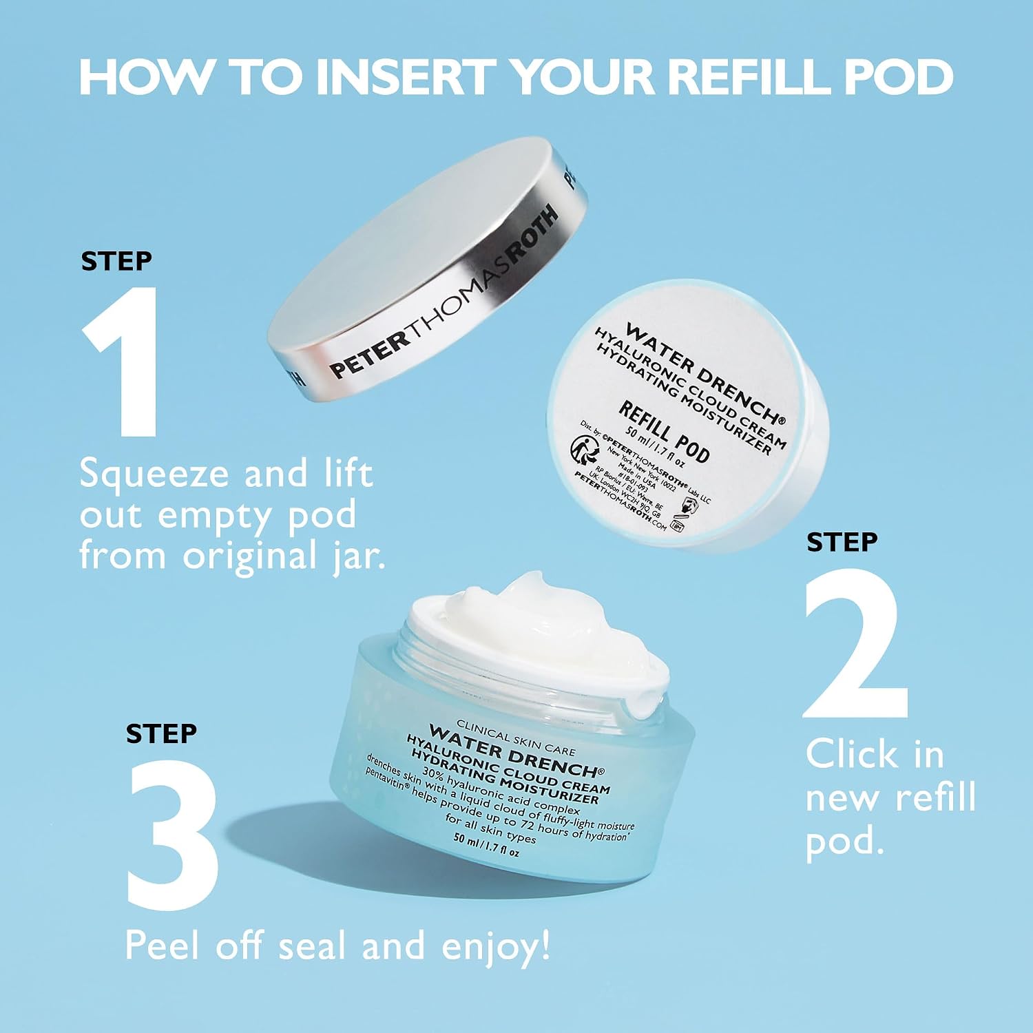 Peter Thomas Roth | Water Drench® Hyaluronic Cloud Cream Hydrating Refillable Moisturizer | Hyaluronic Acid Cream For All Skin Types, Line-Smoothing, Fragrance-Free