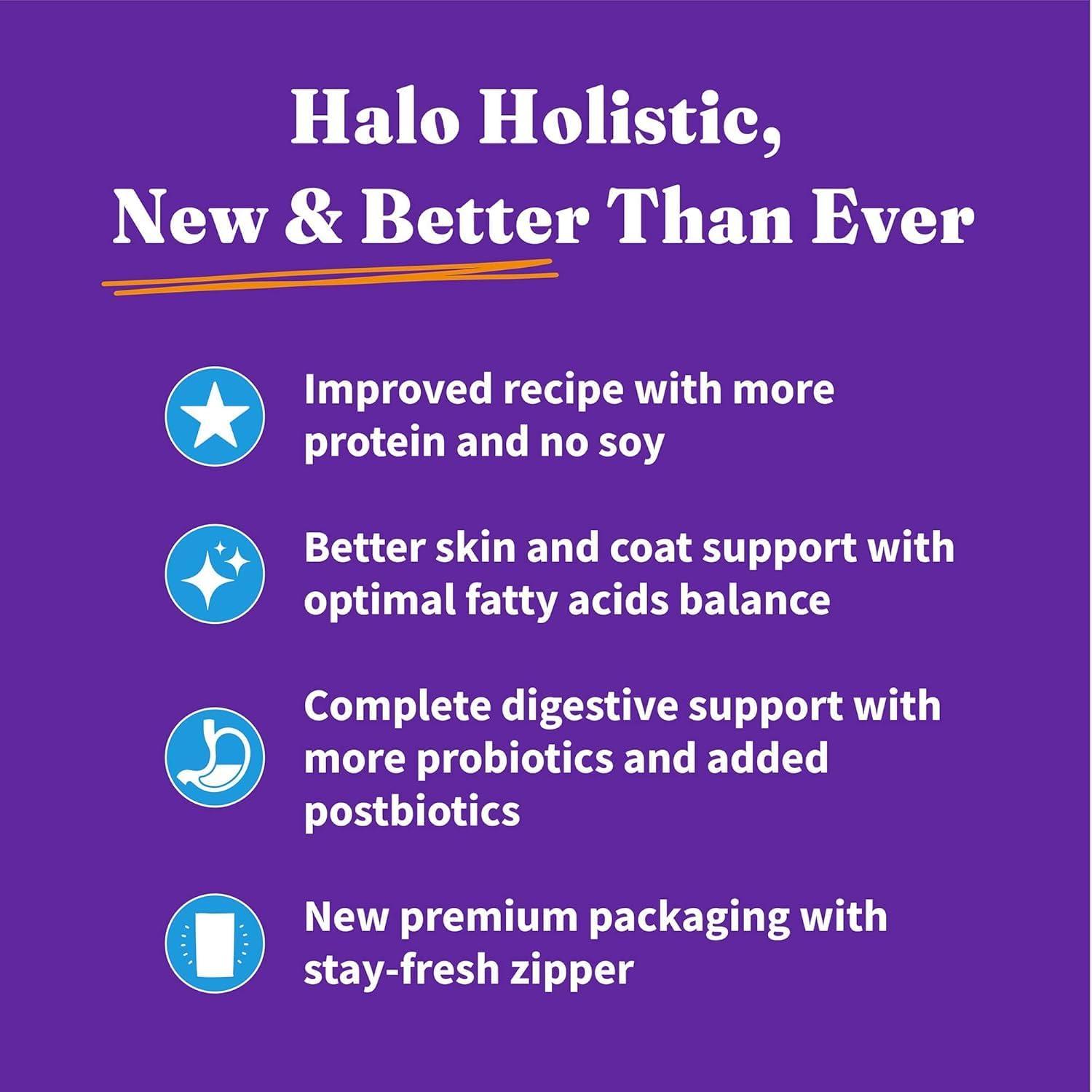 Halo Holistic Dry Cat Food for Sensitive Stomach, Wild-Caught Whitefish Natural Adult Cat Kibble with Healthy Grains, Probiotics & Omega Fatty Acids for Skin and Coat Health, 6 lb Bag