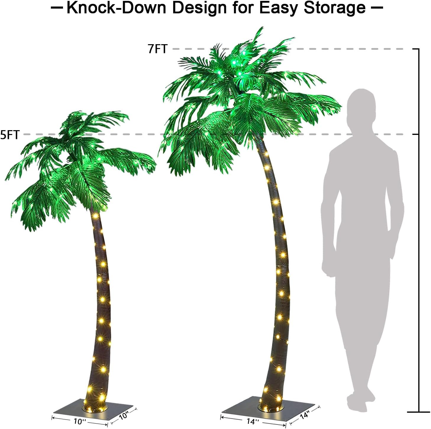 Lightshare 7 Feet Palm Tree 152LED Lights Artificial Fake Tree Decoration for Tiki Bar Outside Patio Porch Pool Christmas Nativity