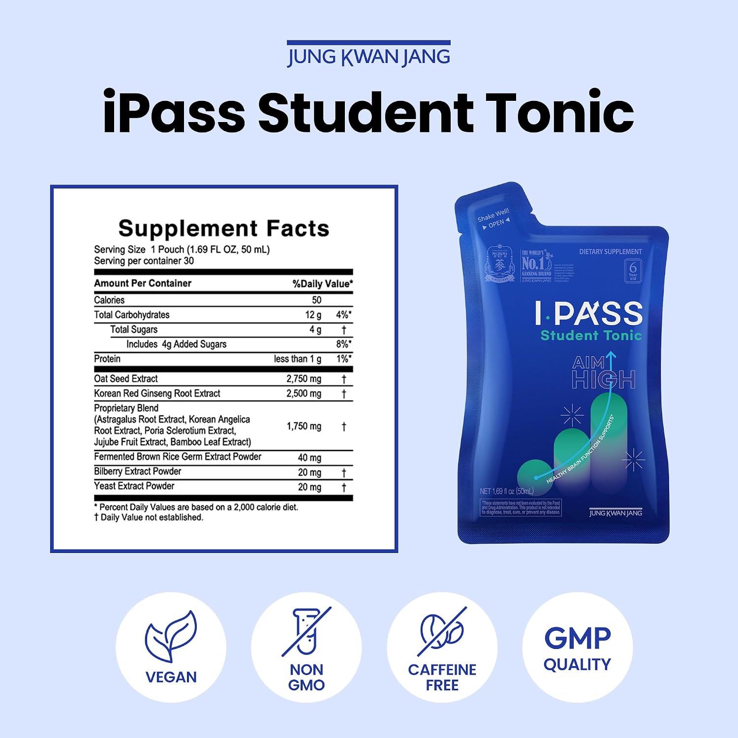 JungKwanJang i-Pass Junior Dietary Supplement- Korean Red Panax Ginseng Extract - Support Immune System, Memory Improvement and Concentration