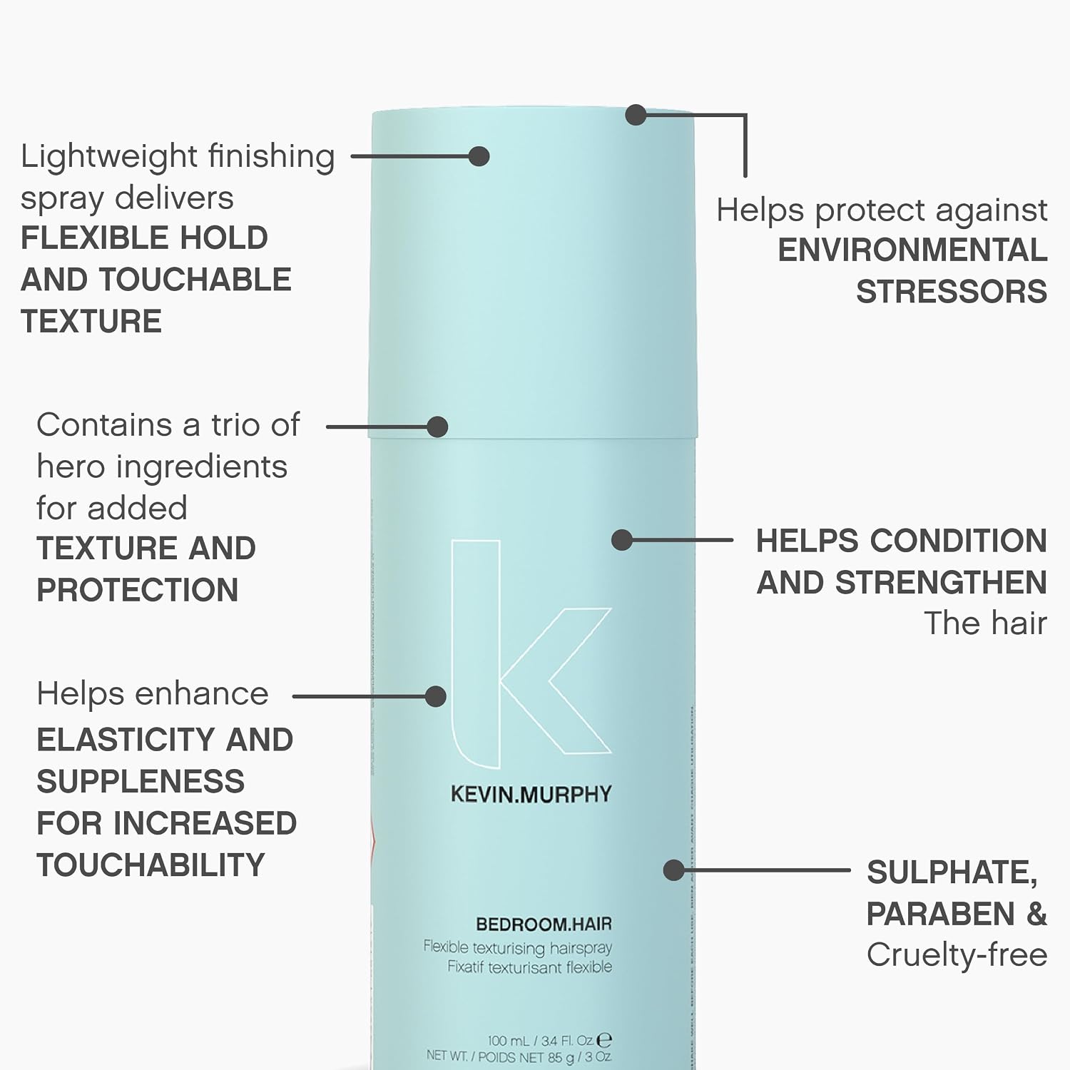Kevin Murphy Bedroom Hair Flexible Texturising Hairspray, 7.9 Ounce