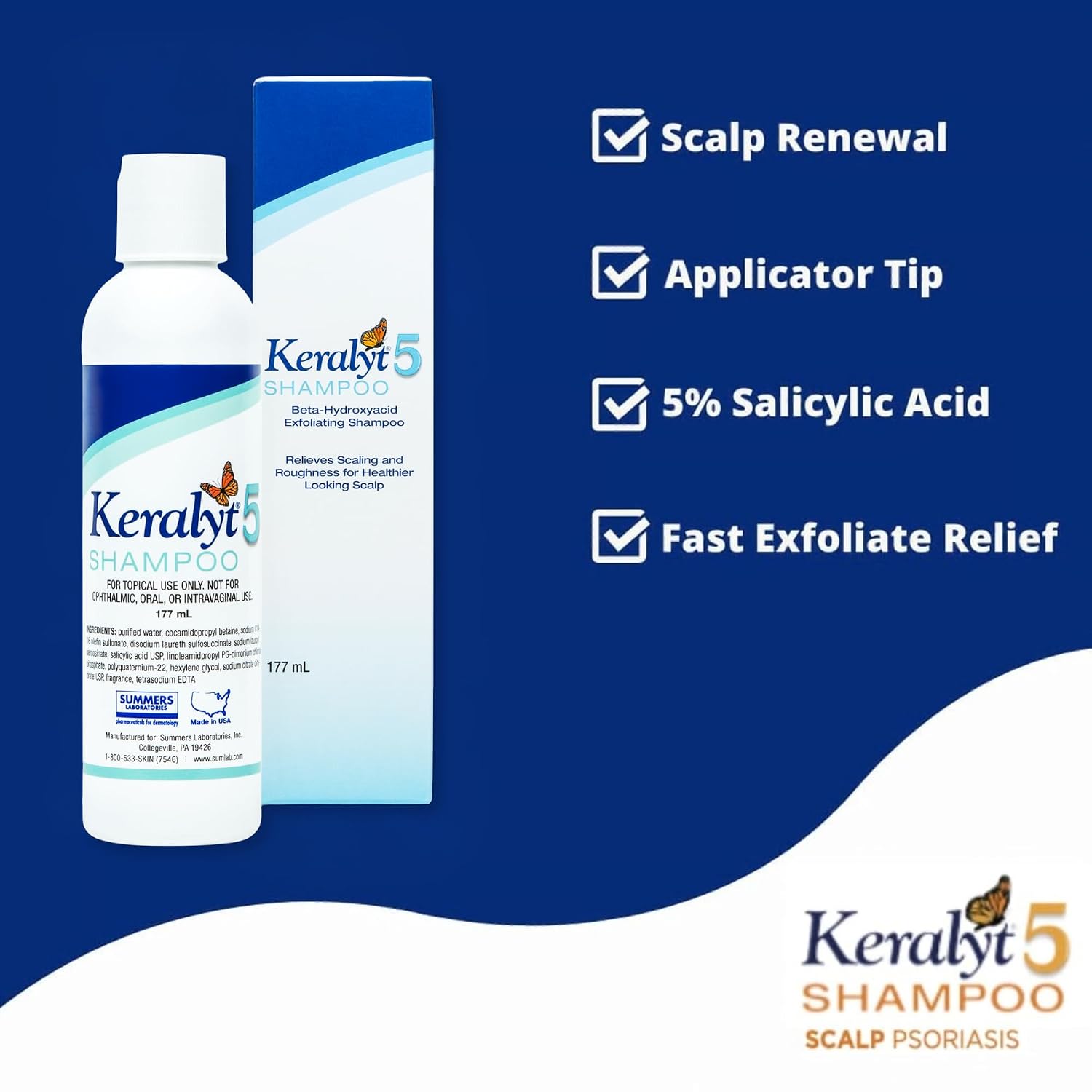 5 Anti-Dandruff Shampoo - Max Strength 5% Salicylic Acid Scalp Build-Up Clearing - Promotes Relief from Dandruff, Psoriasis, Seborrheic Dermatitis, Dryness, and Itchiness, 177 milliliters