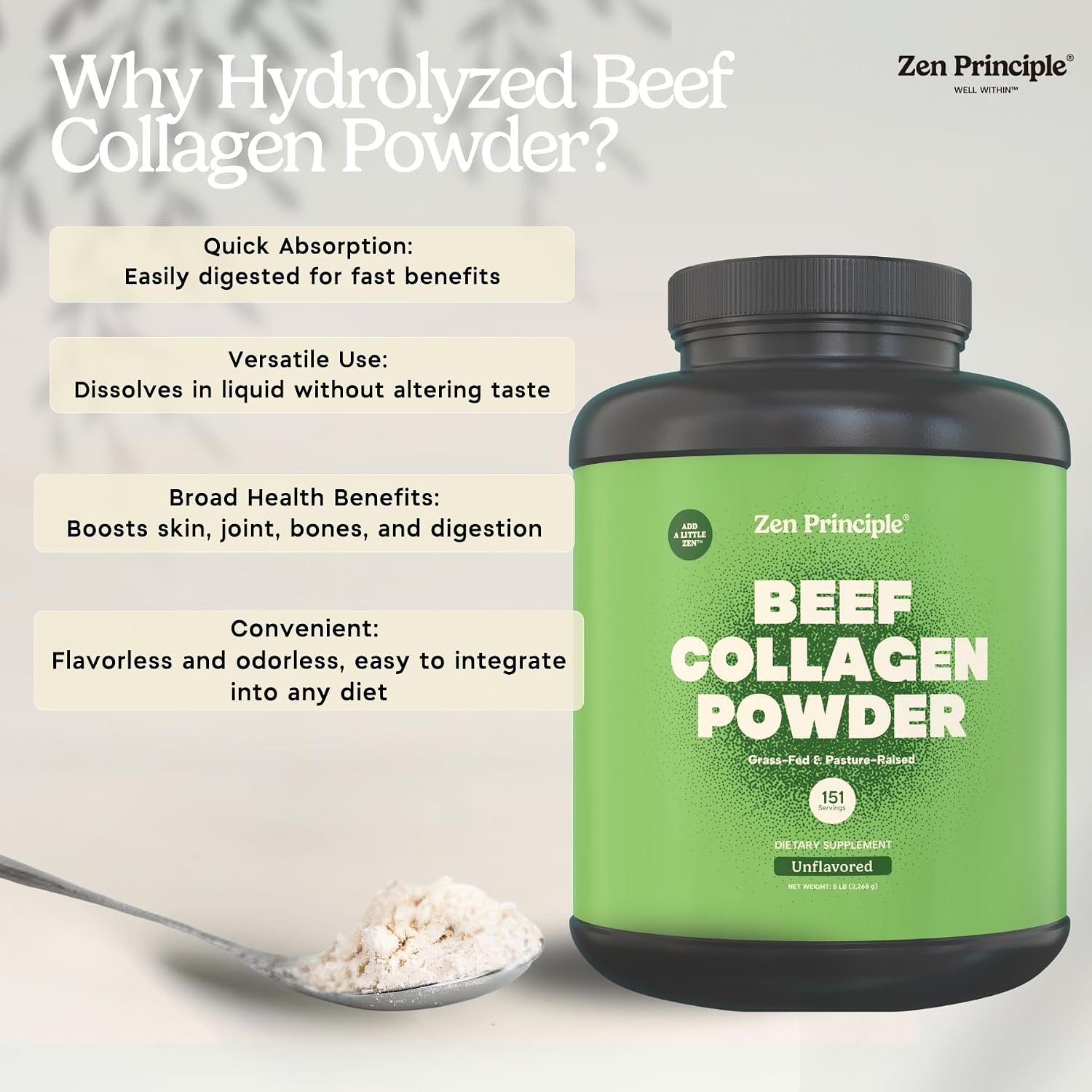 Grass-Fed Agglomerated Hydrolyzed Collagen Peptides 1.5 lb. Anti-Aging Protein for Healthy Hair, Skin & Joints. Paleo Friendly, GMO and Gluten Free, Pasture-Raised Bovine.