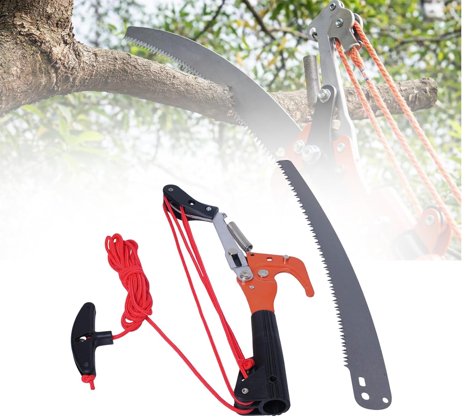 Manual Pole Saw Attachment & Rope Pole Pruner Head, Pole Not Included