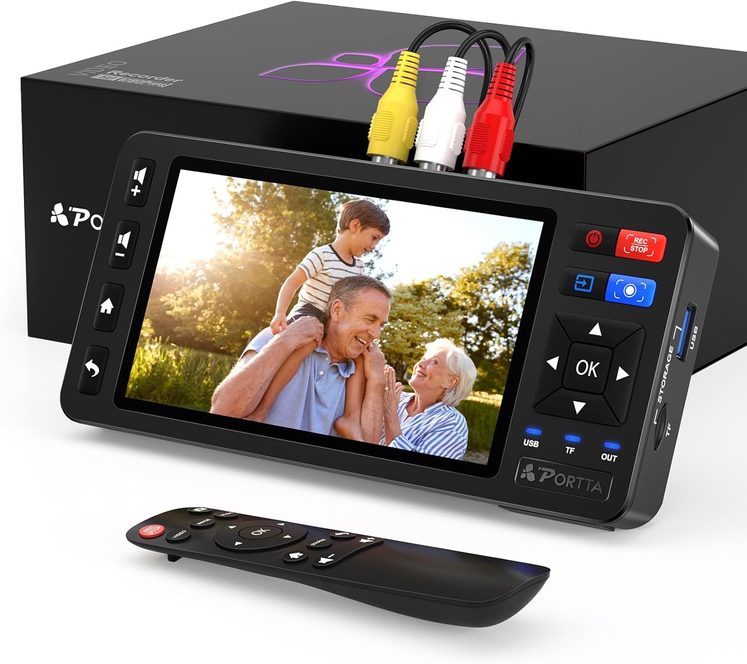 Portta VD20P VHS to Digital Converter with 5" HD Screen, Video Capture Recorder Convert to MP4 Compatible with VHS, VCR, DVR, DVD, Hi8, Mini DV