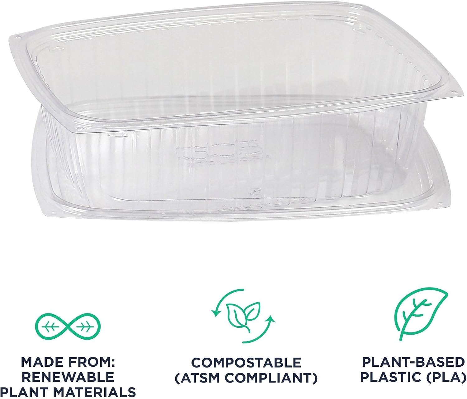 Eco-Products EPRC32 Renewable & Compostable Rectangular Deli Containers - 32oz., 50 Per Pack (Case of 4 Packs), clear