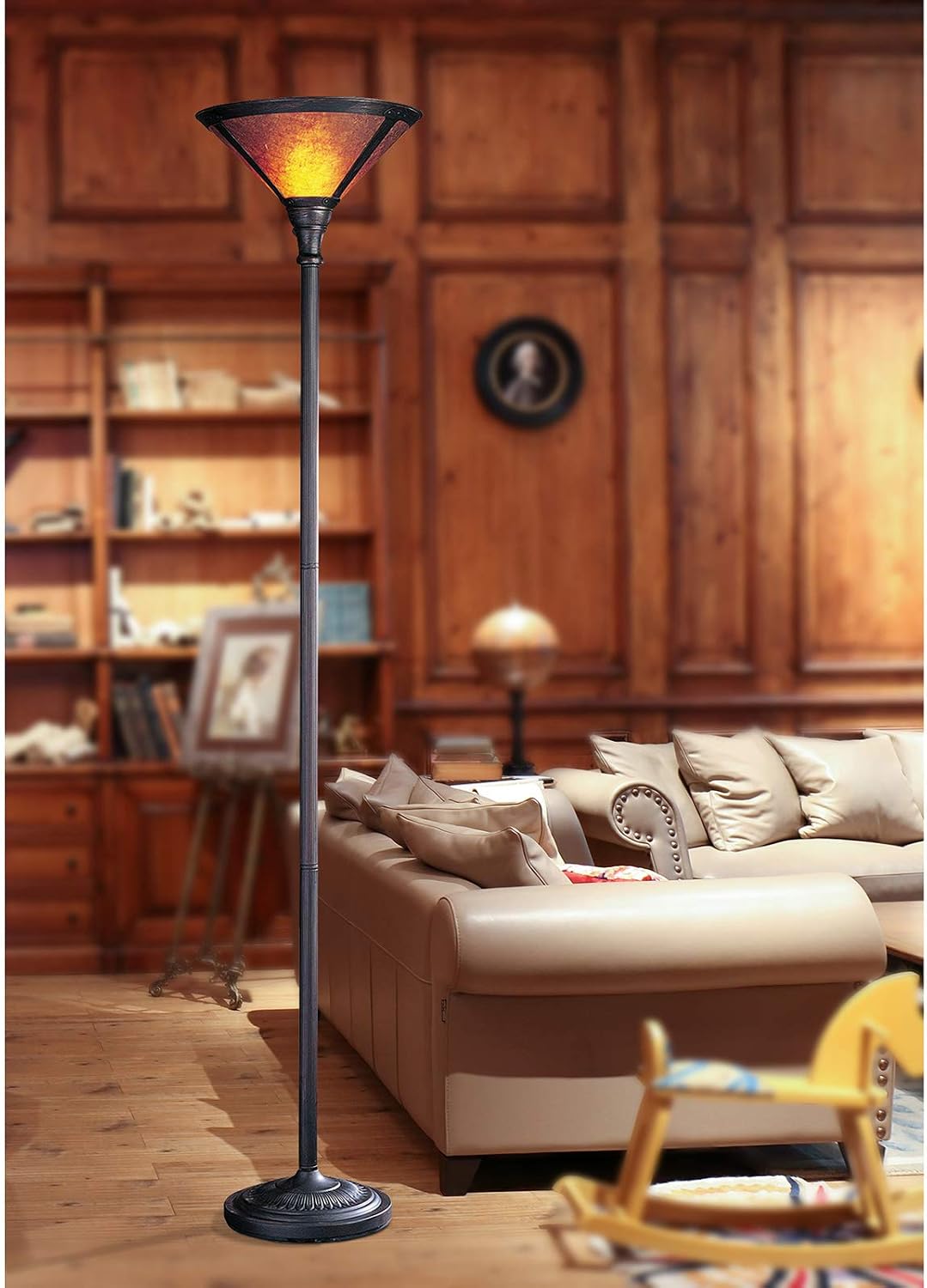 Cal Lighting BO-469 Floor Lamp with Mica Glass Shades, Rust Finish Antique Bronze, 23.5x16.8x9.5