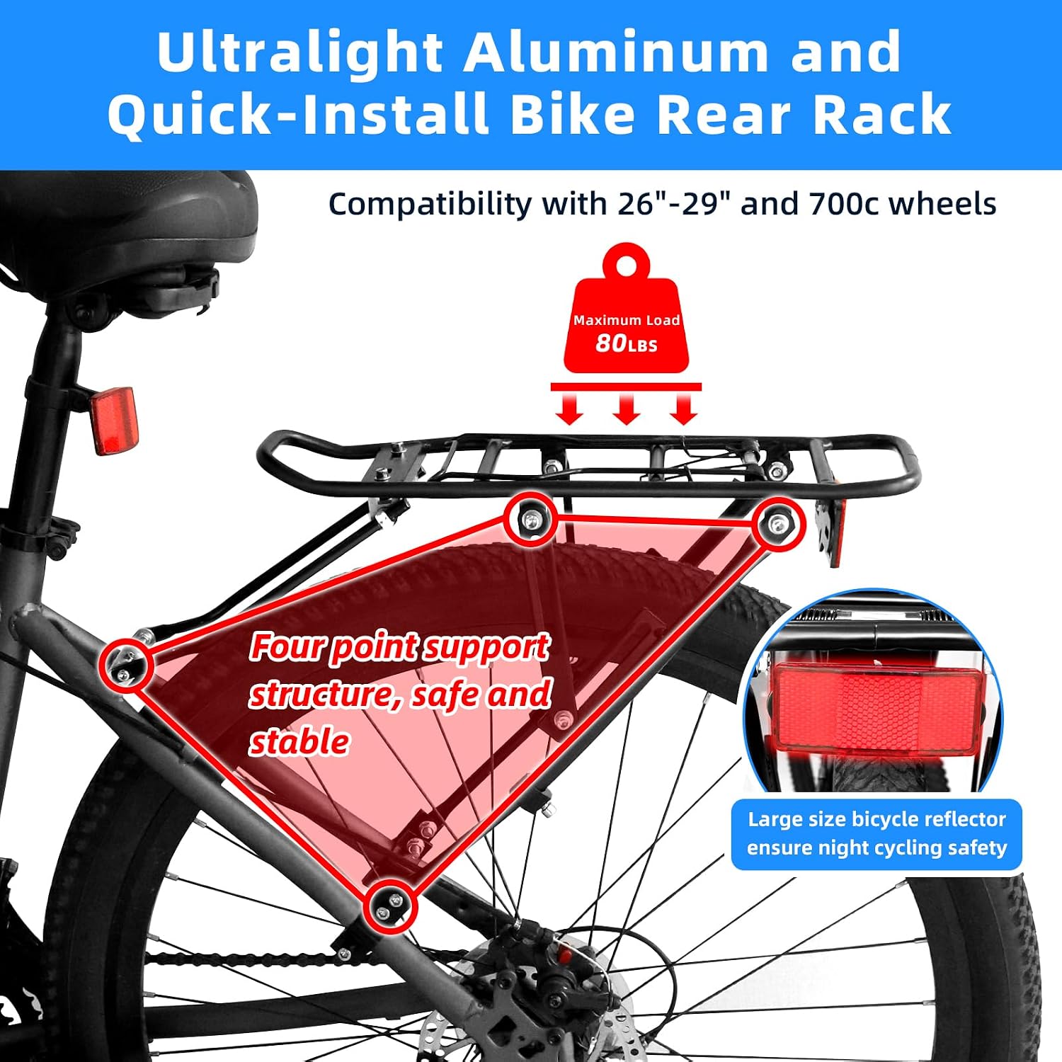Generies Biking Universal Adjustable Bike High Capacity Cargo Rack Cycling Equipment Stand Footstock Bicycle Luggage Carrier Racks