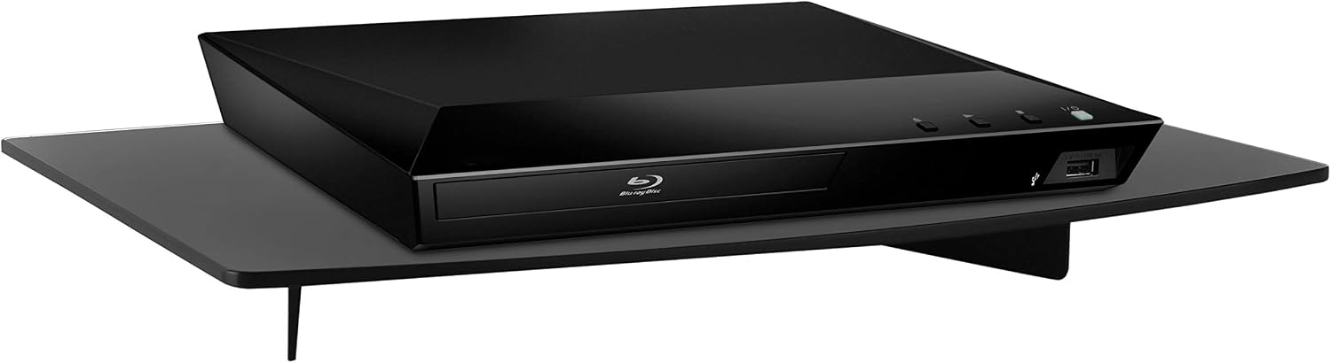 Mount-It! Floating Wall Shelf – Tempered Glass Media Shelf for Cable Box, DVD Player, Gaming Consoles (PS5, Xbox, Roku)