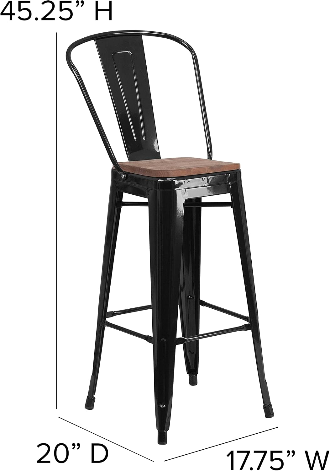 Flash Furniture 30 in Metal Barstool with Back, Blue | Commercial Grade, Removable Back, Indoor/Outdoor Use
