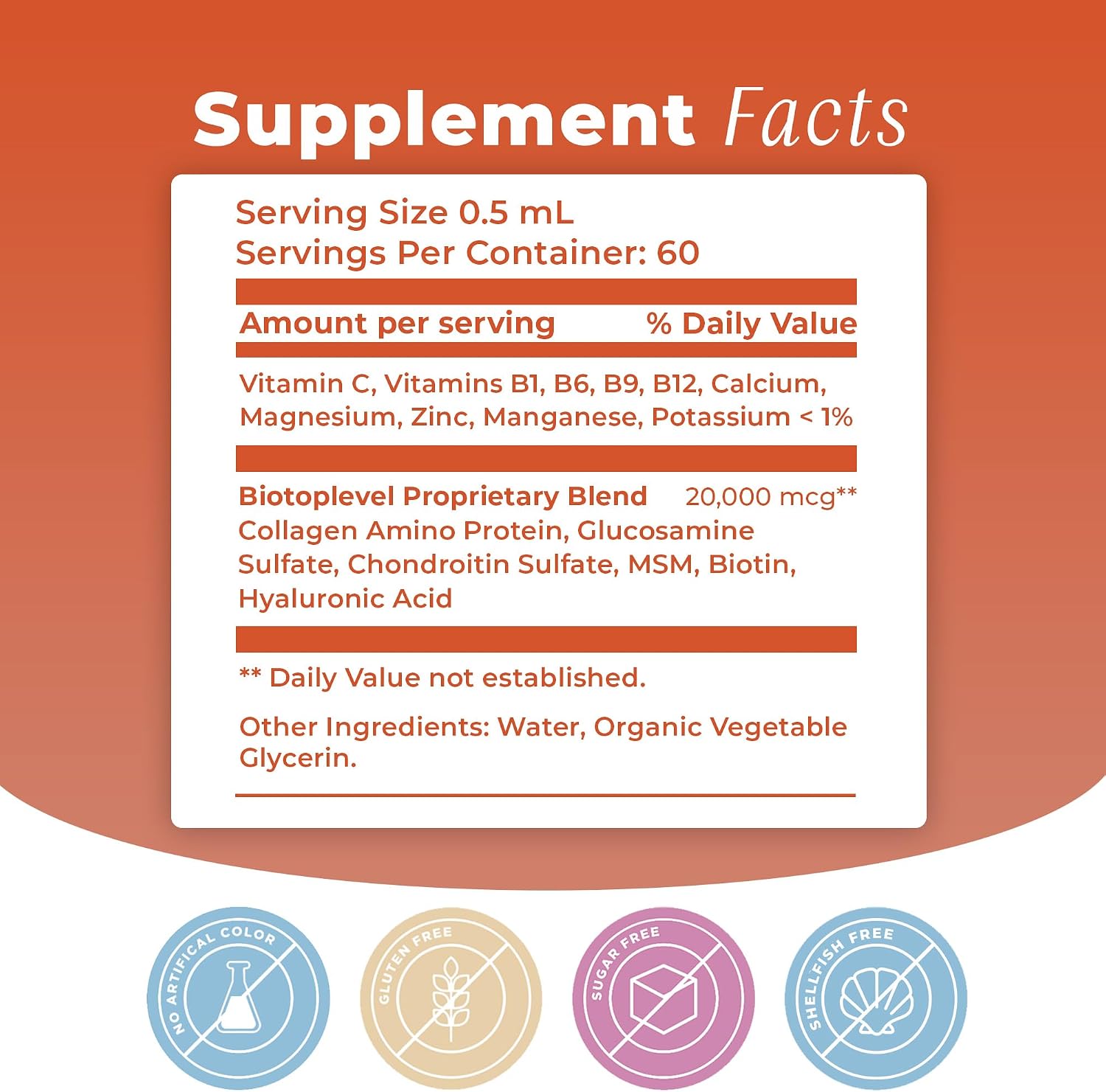 Liquid Glucosamine, Chondroitin, MSM, Biotin, Hyaluronic Acid, All in One Formula for Good Health of Joints, Bones, Hair, Skin & Nails
