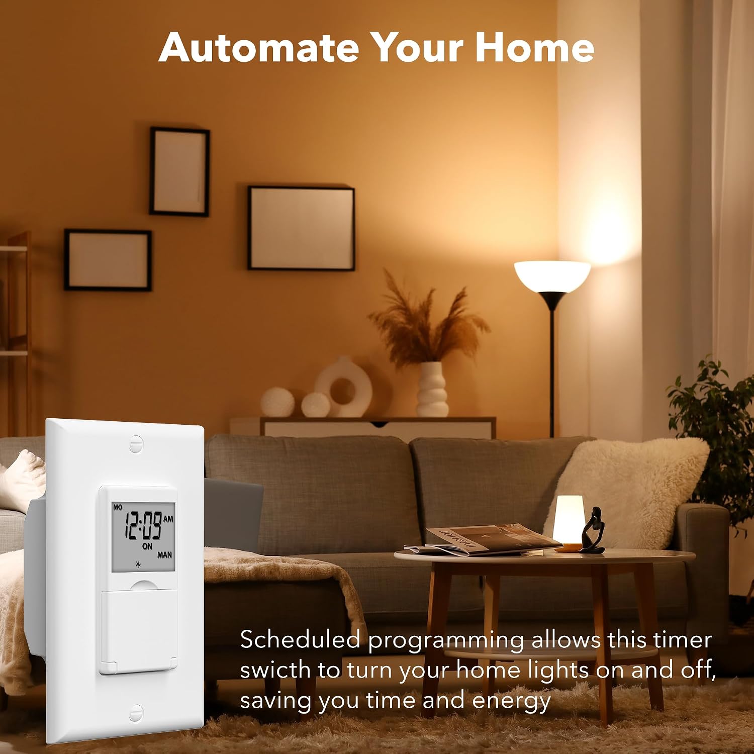 BN-LINK 7 Day Programmable in-Wall Digital Timer Switch for Lights, Fans | 18 ON/OFF Programs, Random/DST Mode, Single Pole or 3 Way Light Switch Timer, 15A/1875W, Neutral Required, No Backlight, ETL