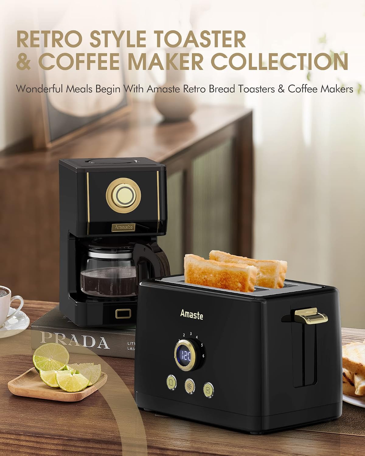 Amaste Drip Coffee Maker, Coffee Machine with 25 Oz Glass Coffee Pot, Retro Style Coffee Maker with Reusable Filter & Three Brewing Modes