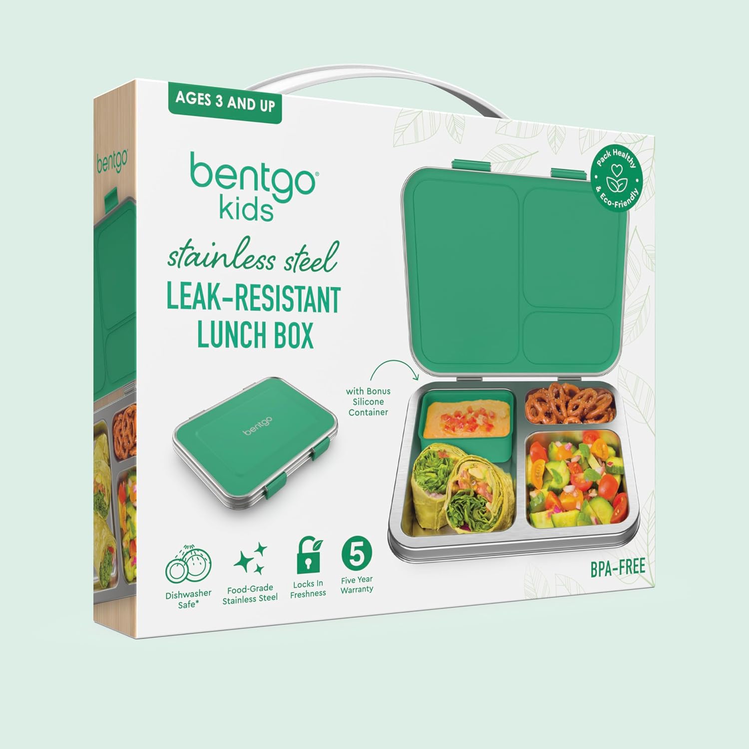 Bentgo Kids Stainless Steel Leak-Resistant Lunch Box, 3 Compartments