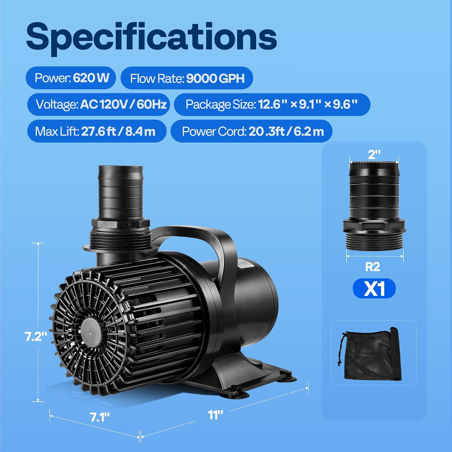 VIVOHOME 100W Pond Pump, 1600GPH Submersible Water Pump for Koi Pond