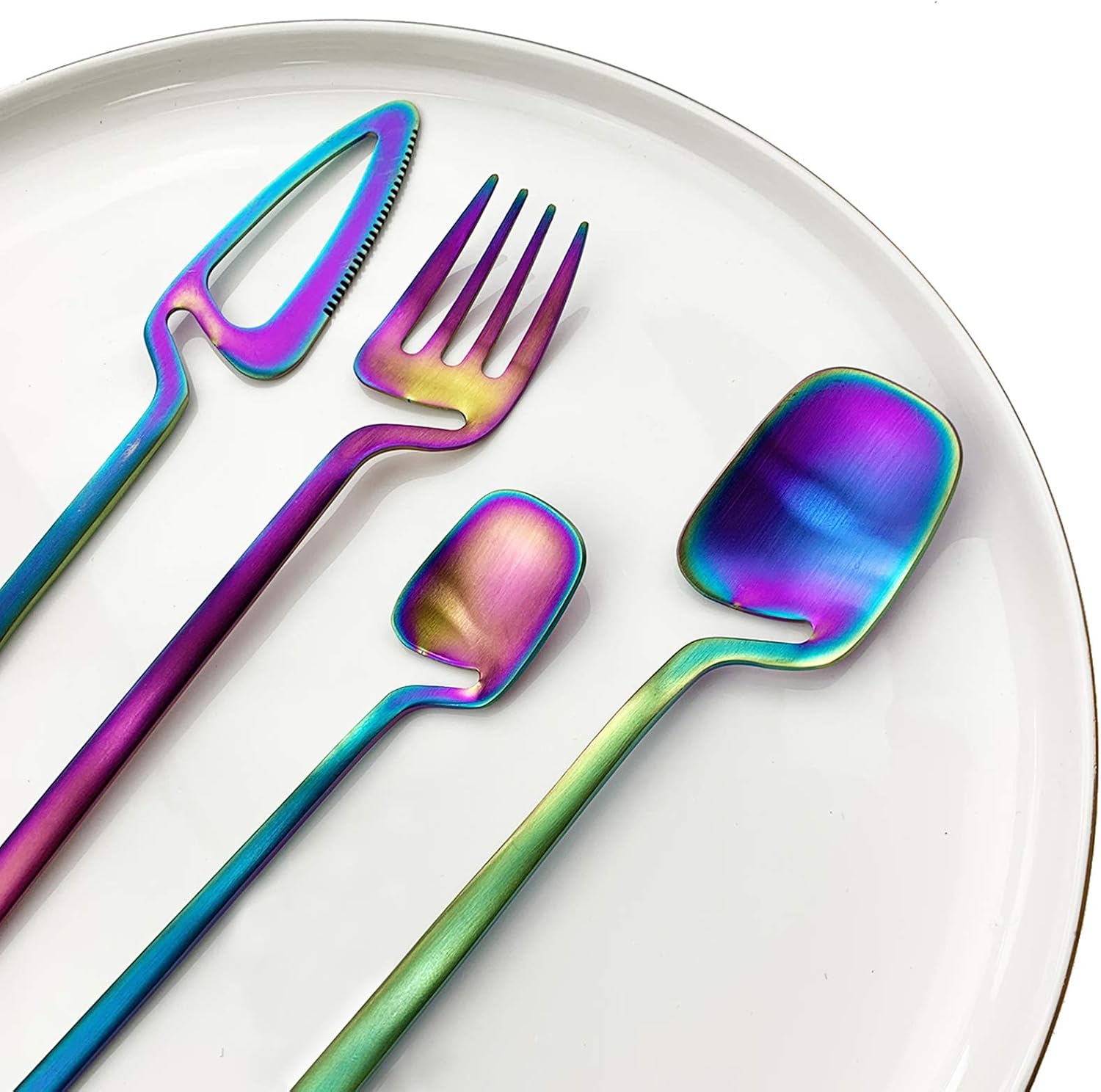 JASHII Hangable Silverware Set, Matte Rainbow Flatware Cutlery Set Service for 2