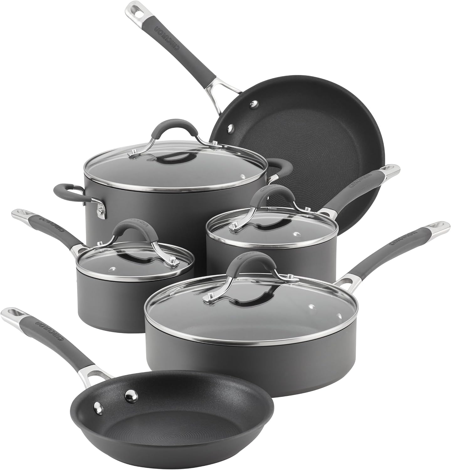 Circulon Radiance Hard Anodized Nonstick Deep Frying Pan with Lid, 12 inch Frying Pan with Lid, Deep Skillet, Gray