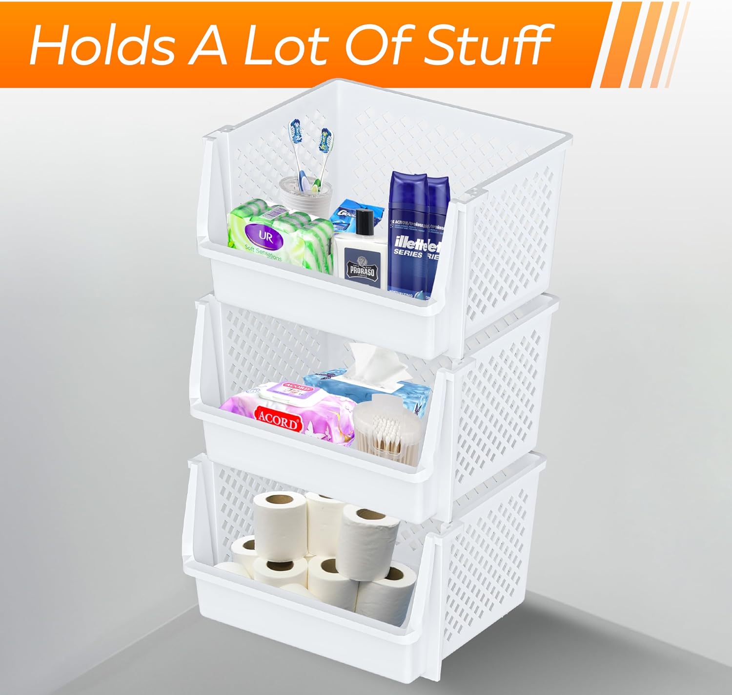 Skywin Stackable Storage Bins Open Front for Pantry Storage, 4 Pack - Black
