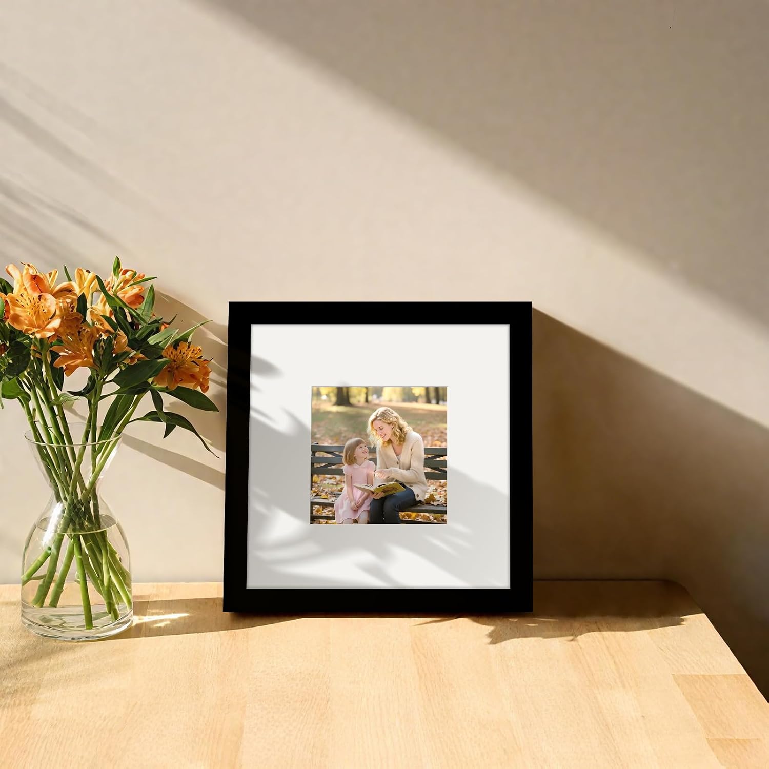 Picture Frames 8x8 2 Pack Made of Solid Wood Black for Wall Mounting and Tabletop Display