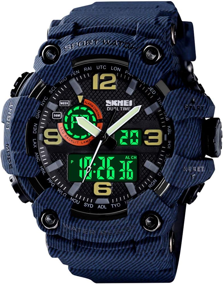 Gosasa Men's Large Face Outdoor Sports Watches Military S-Shock Watch Waterproof, Backlight, Alarm, Stopwatch Features - Rugged Wristwatch for Training, Hiking, and Adventure