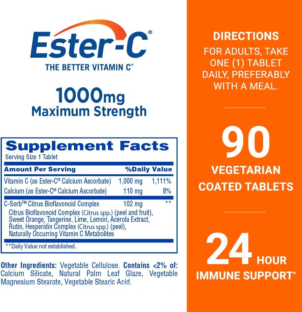 Ester-C Vitamin C, 1,000 mg, 60 Coated Tablets (Packaging May Vary)