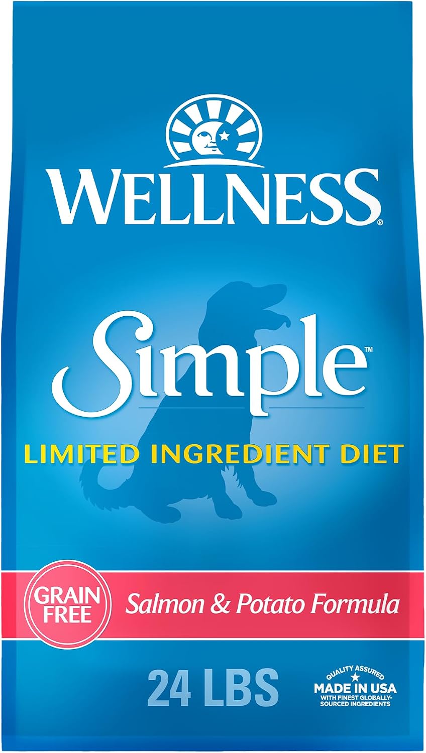 Wellness Simple Limited Ingredient Small Breed Adult Dry Dog Food, Grain Free Kibble, Sensitive Stomach, Skin & Coat Support, Natural, Chicken Free, Salmon and Potato Recipe, 10.5 lb Bag