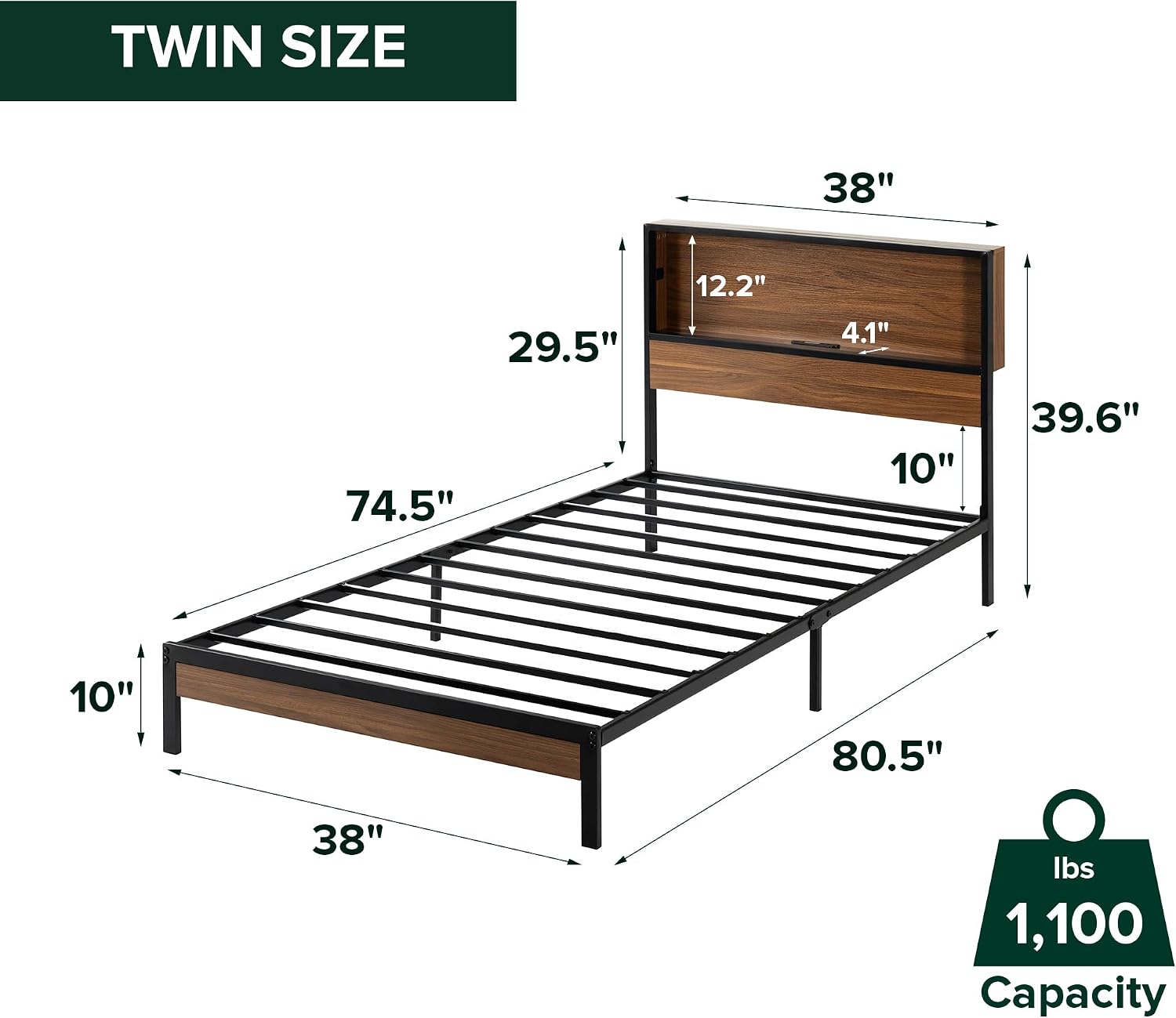 Zinus Kai Platform Bed Frame, RGB LED Lights, No Box Spring Needed, Full | Two-Tier Headboard for Space-Saving Storage, Built-in USB Charging Station, Soft Ambient Night Light