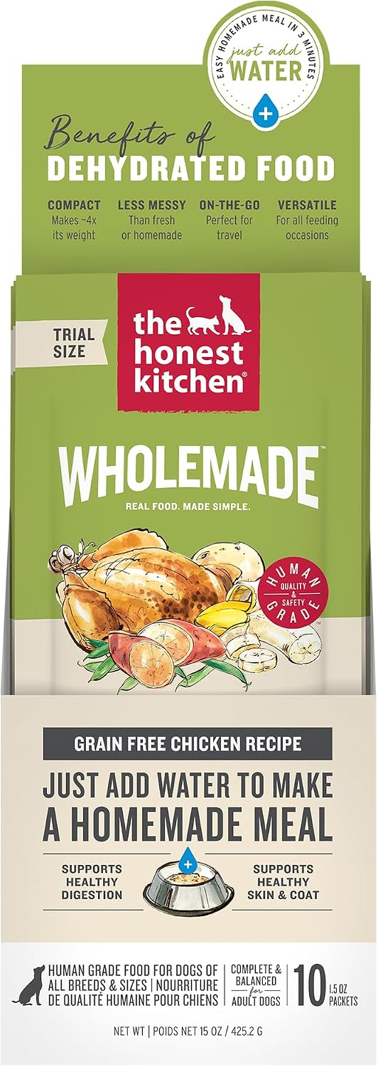 The Honest Kitchen Human Grade Wholemade™ Dehydrated Grain Free Dog Food – Complete Meal or Dog Food Topper – Chicken 4 lb (Makes 16 lbs)