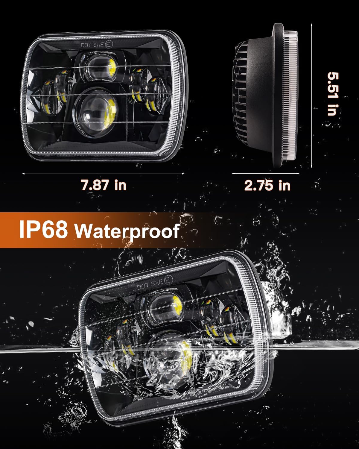 LEDMIRCY 5x7 LED Headlights, H6054 LED Headlights Hi/Lo Sealed Beam 2PCS