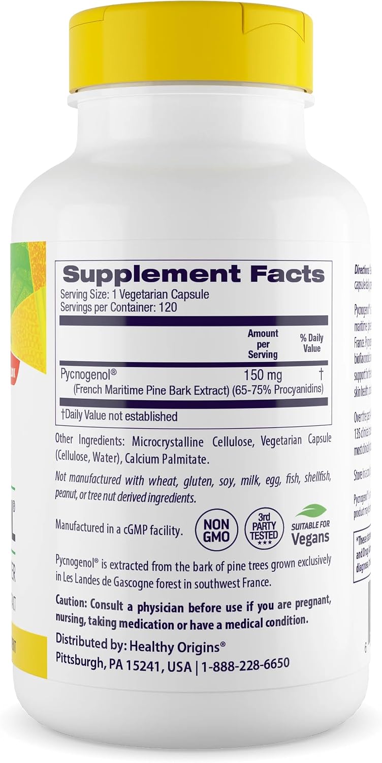 Healthy Origins Pycnogenol Pine Bark 150 mg, 60 Veggie Caps