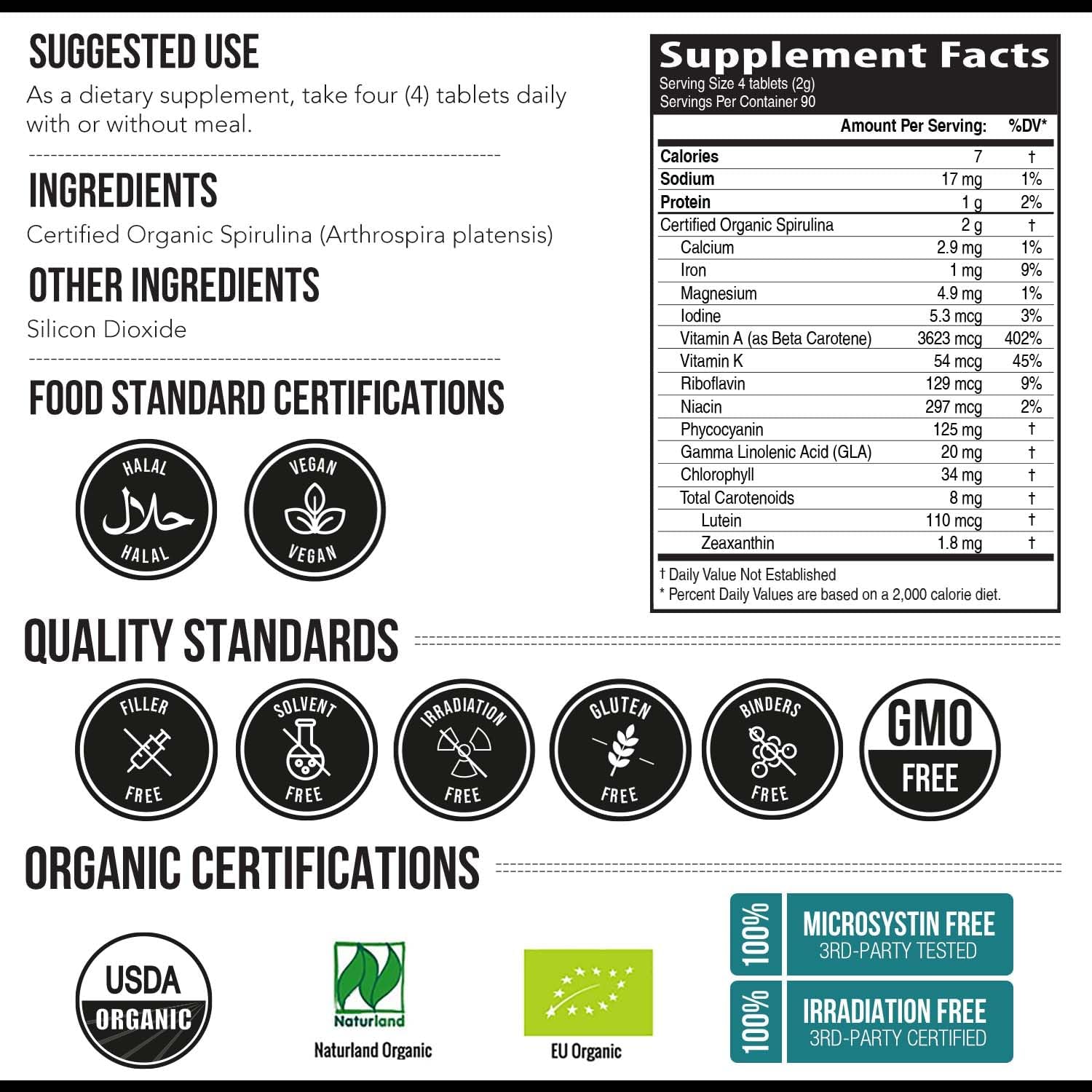 Organic Spirulina Powder – Made with Parry® Spirulina, Known for Superior Purity and Nutrient Density – Vegan Farming – Non-Irradiated – Blue-Green Algae Superfood Supplement – 75 Servings – 8 oz