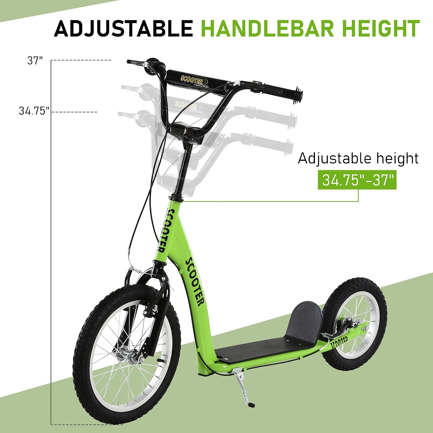 Aosom Youth Scooter Kids 5+ Adjustable Handlebar 16" Front 12" Rear