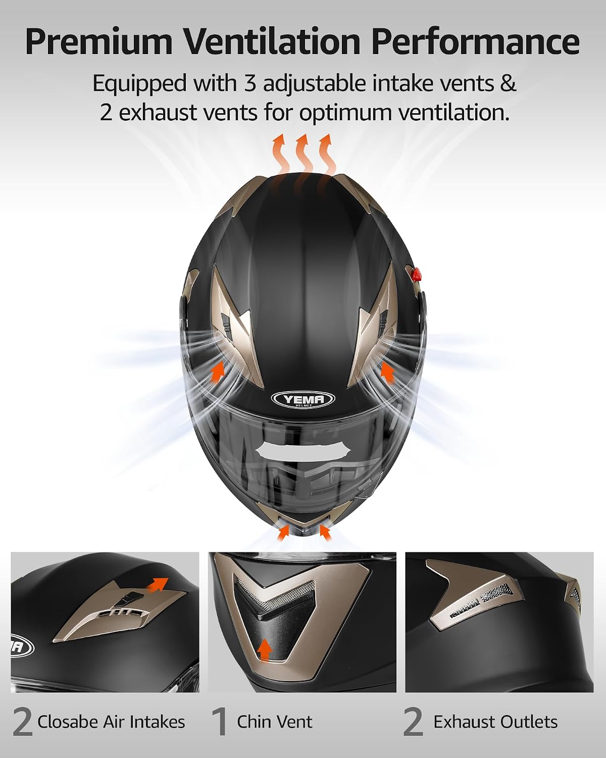 Motorcycle Modular Full Face Helmet DOT Approved - YEMA Helmet YM-925 Motorbike Casco Moto Moped Street Bike Racing Helmet with Sun Visor for Adult Youth Men and Women