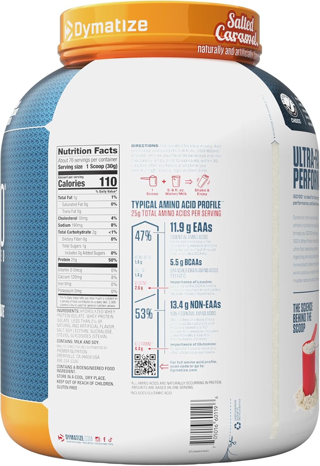 Dymatize ISO100 Protein Powder, 100% Whey Isolate, Gourmet Chocolate | 25g Protein, Hydrolyzed, Fast-Absorbing, Supports Muscle Health, 5.5g BCAAs, Gluten-Free, 76 Servings, 5 lb