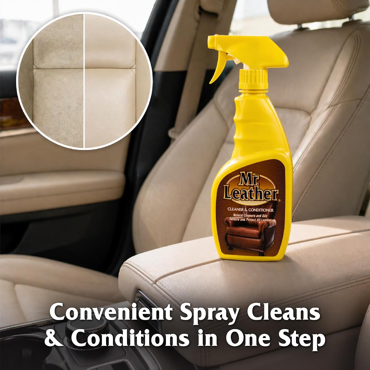 MR. LEATHER Cleaner & Conditioner, Restores & Protects All Leather, 8 oz | Made with Natural Oils, Hydrating & Water-Repelling Cream, Ideal for Leather Furniture, Sofa, Auto Interior, Shoes & Bags