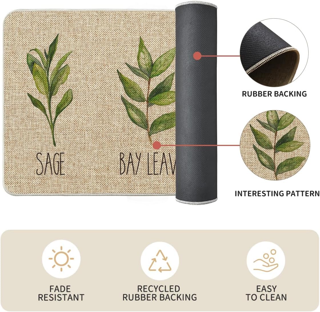 Artoid Mode Parsley Sage Oregano Basil Bay Leaves Decorative Kitchen Mats Set of 2