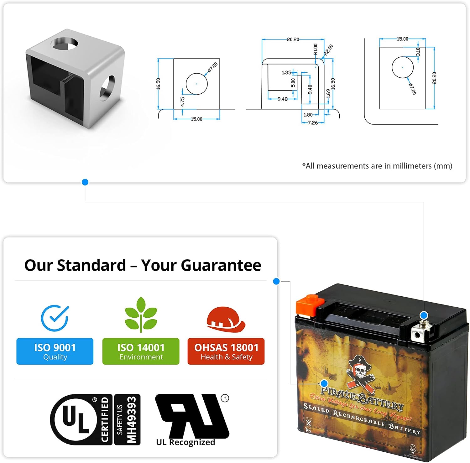 Rechargeable YTX20-BS Replacement High Performance Power Sports Battery