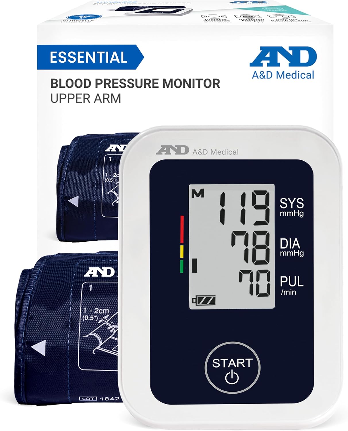 A&D Medical UA-651 Upper Arm Blood Pressure Monitor, Cuff 8.6-16.5” | Upper Arm Precise BP Machine – Wide Range Cuff (8.6”), 60 Readings, Large LCD Display, Adults, Includes 4 AA Batteries
